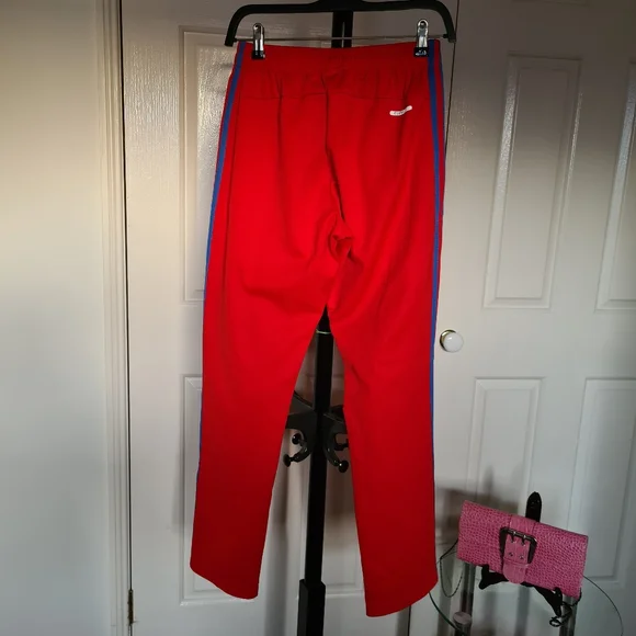 ADIDAS CLIMALITE Jogging Pants Zipped Up Red Blue 3 Stripes Embroidered Logo - Picture 7 of 10